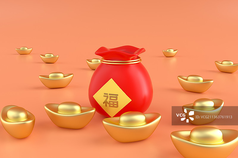 中国风题材的福袋元宝和铜钱礼盒图片素材