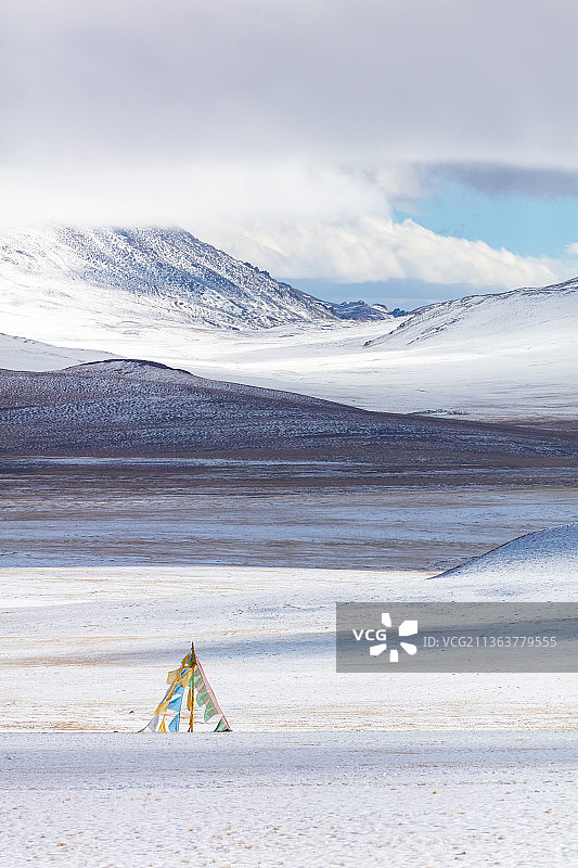 中国西藏阿里地区改则县羌塘草原雪中的风景图片素材
