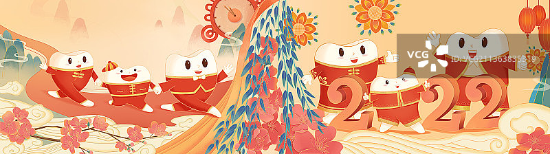 牙齿拟人化新年水平画幅图片素材