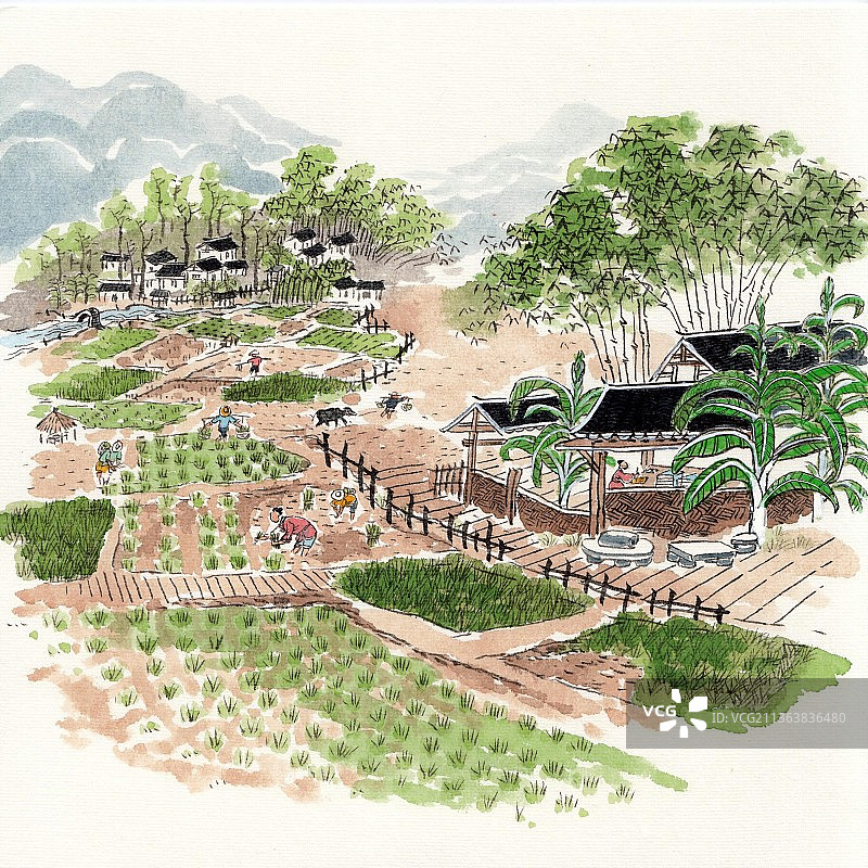 水墨山水画二十四节气立夏图片素材