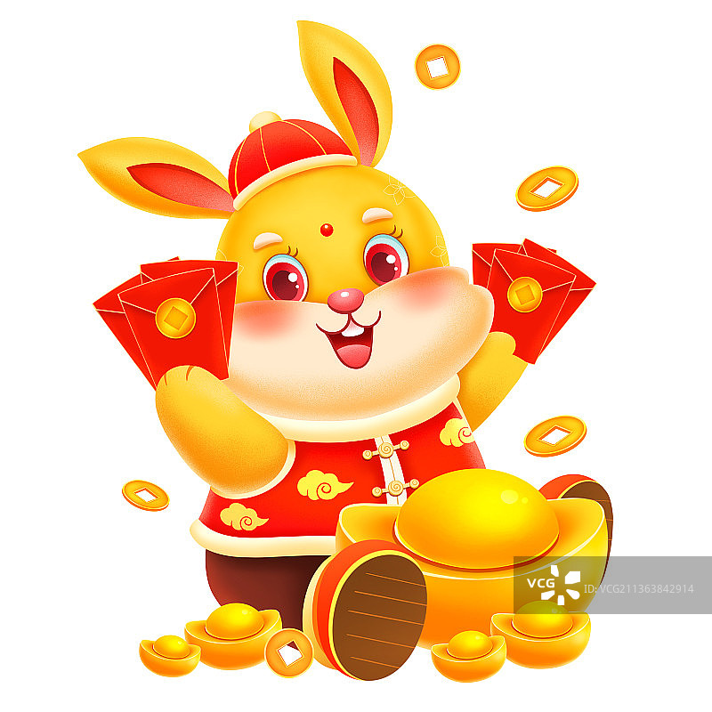 兔年春节收红包元宝的兔子元素图片素材