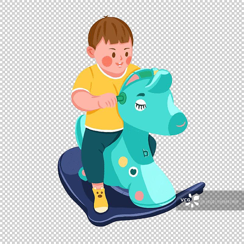 骑蓝色摇摇马的小孩图片素材