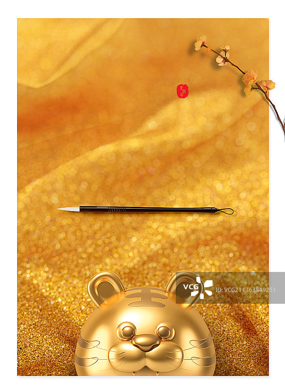 3D渲染：金色老虎图案图片素材