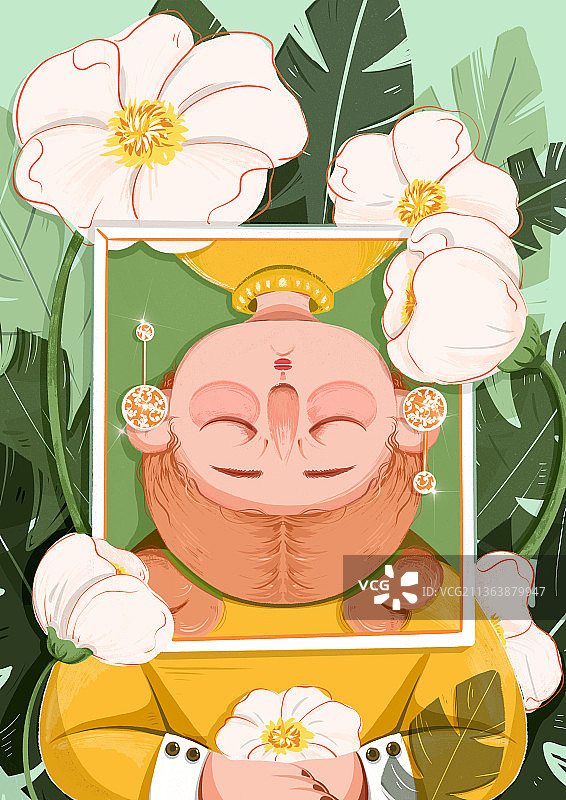 植物女生人物插画背景图片素材