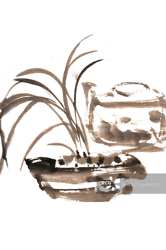 兰草与茶壶图片素材