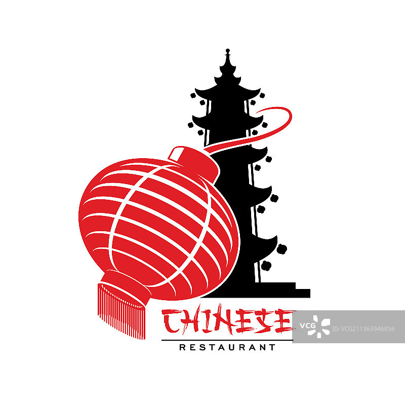 带有宝塔纸灯笼的中餐馆标志图片素材