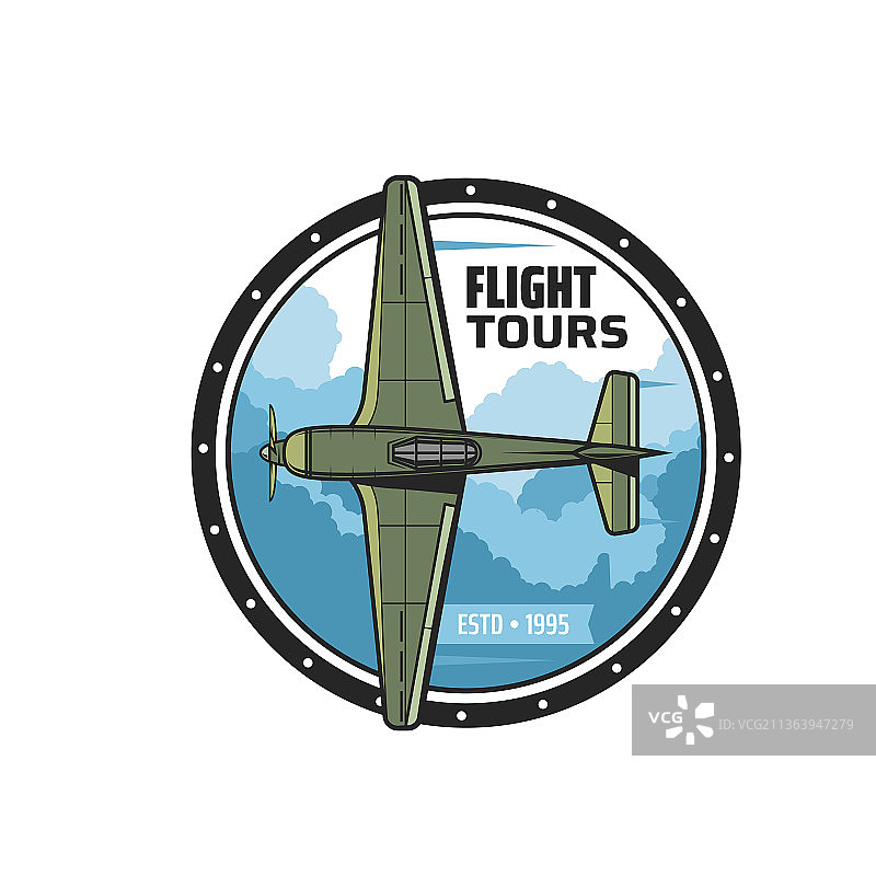 航班旅游和航空旅行复古圆形图标图片素材