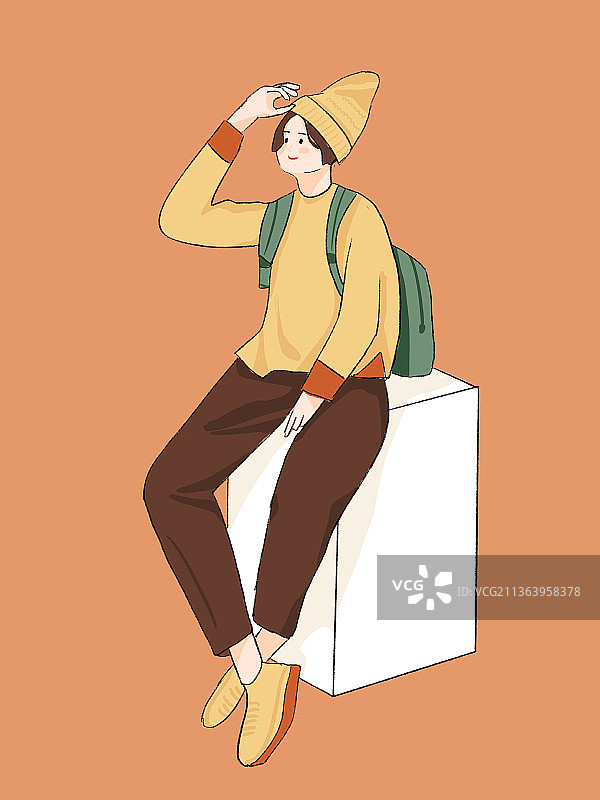 坐着背书包的女人图片素材