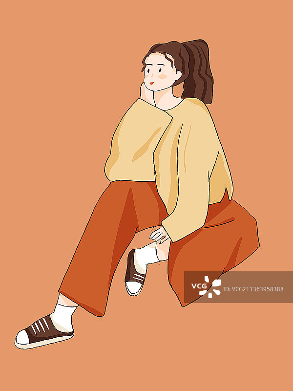 托腮坐在地上的女人图片素材