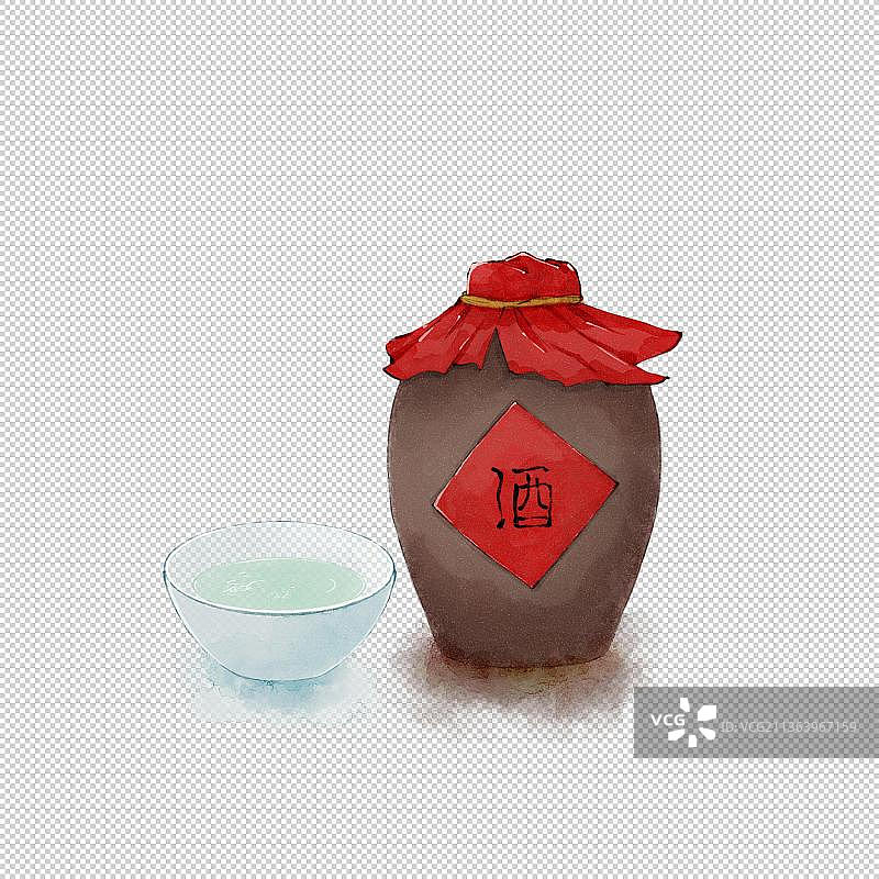 古风水彩酒坛图片素材