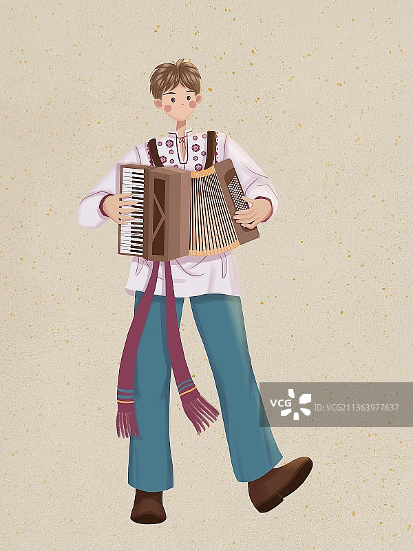 拉手风琴的俄罗斯族少年图片素材