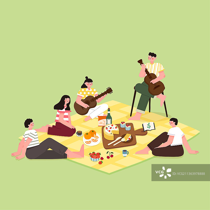 一群人春天野餐图片素材