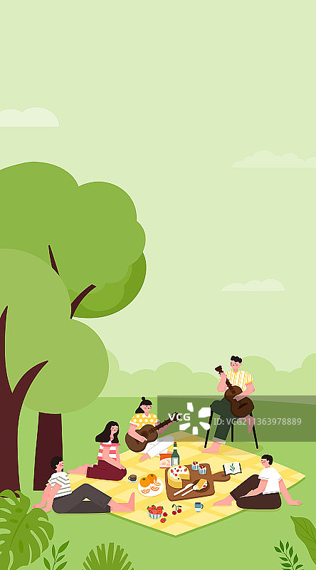 一群人春天野餐图片素材