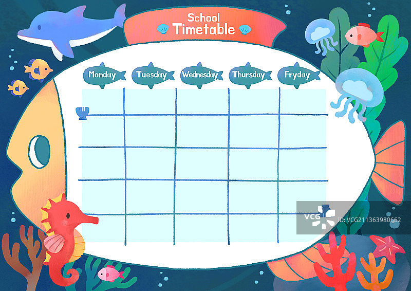 可爱风格儿童课程表插画图片素材