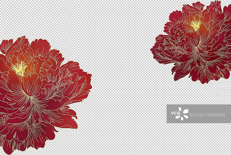 国潮线描牡丹花图片素材