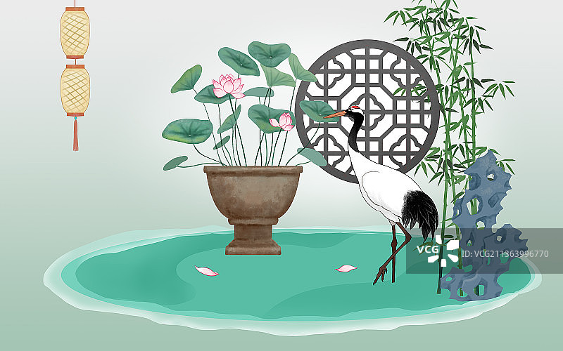 仙鹤花窗节气图图片素材