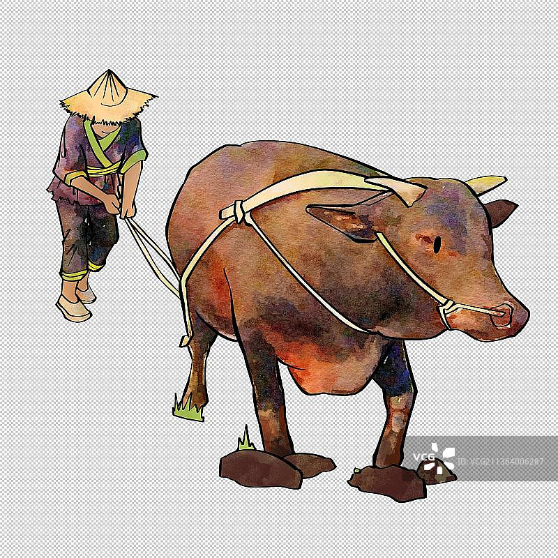 牛年农民耕地 十二生肖 动物主题世界 大自然 可爱图片素材