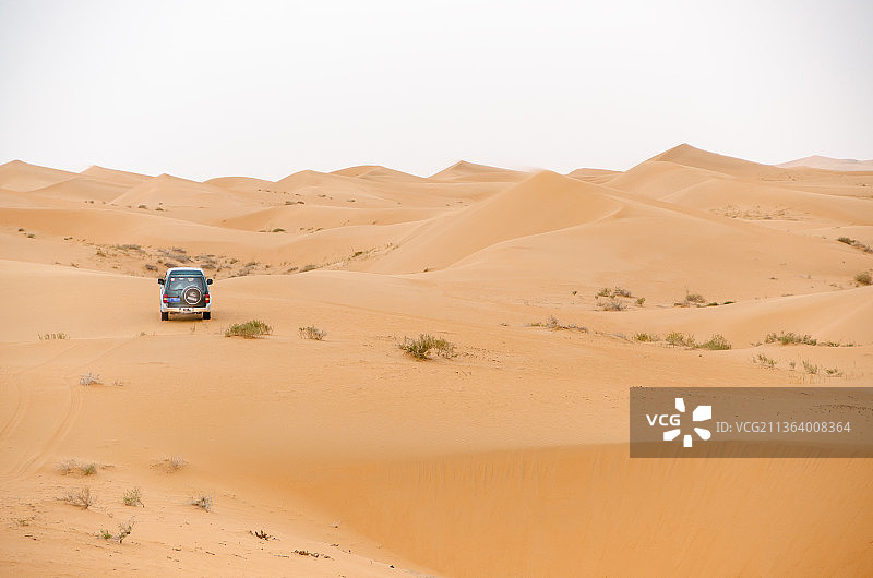 亚洲中国内蒙古阿拉善著名旅游景点古腾格里沙漠，广袤的金黄色沙漠图片素材