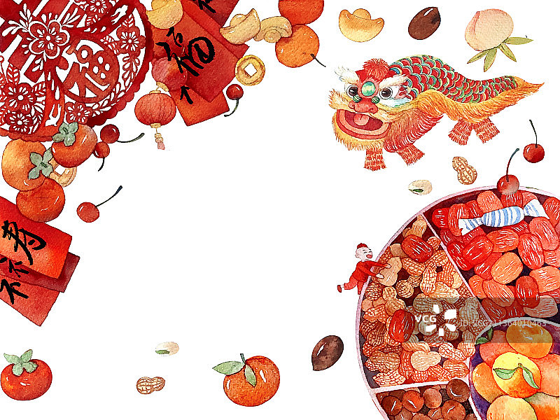 除夕新年氛围插画元素图片素材