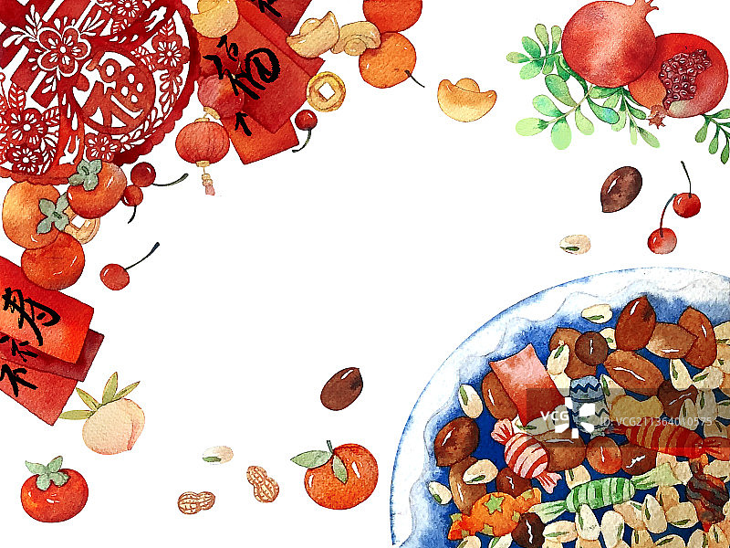 除夕水果零食办年货插画图片素材
