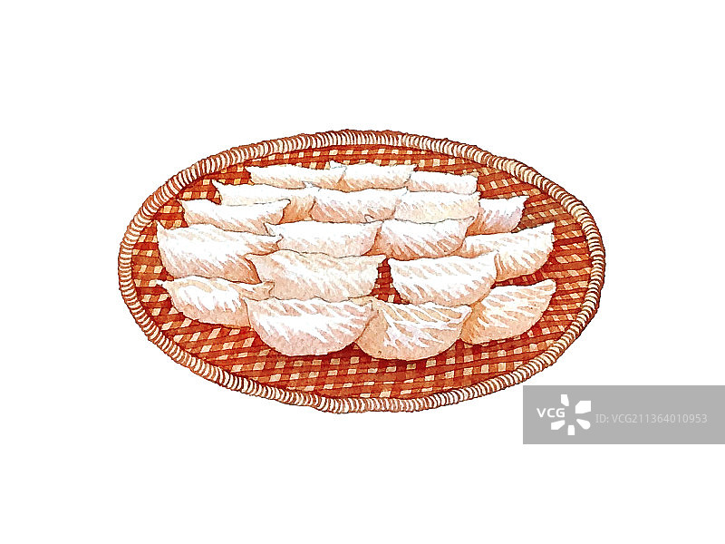 一盘北方水饺水彩插画图片素材