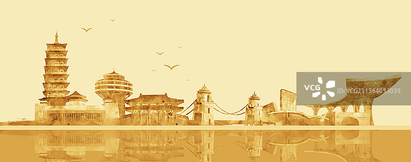 扬州城市背景插画图片素材