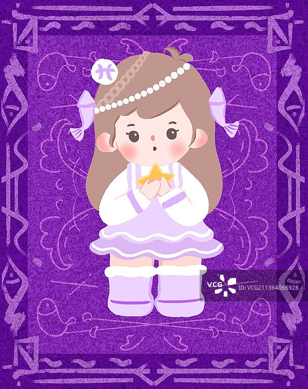 星座女孩插画双鱼座图片素材