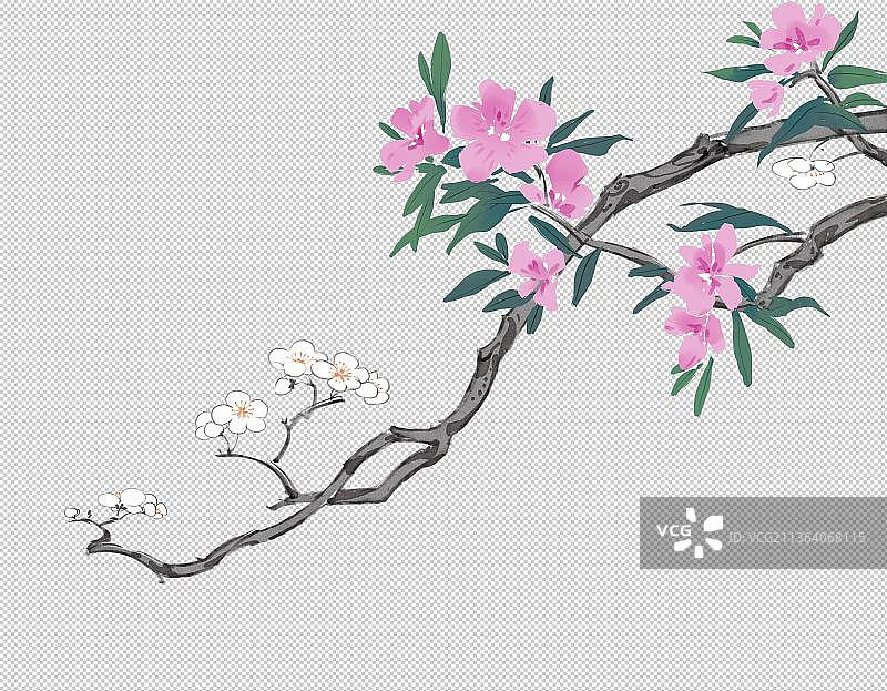 水墨插画花卉花枝图片素材