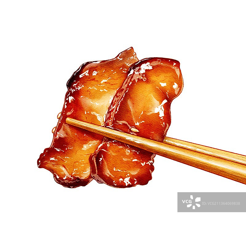 水彩蜜汁叉烧图片素材