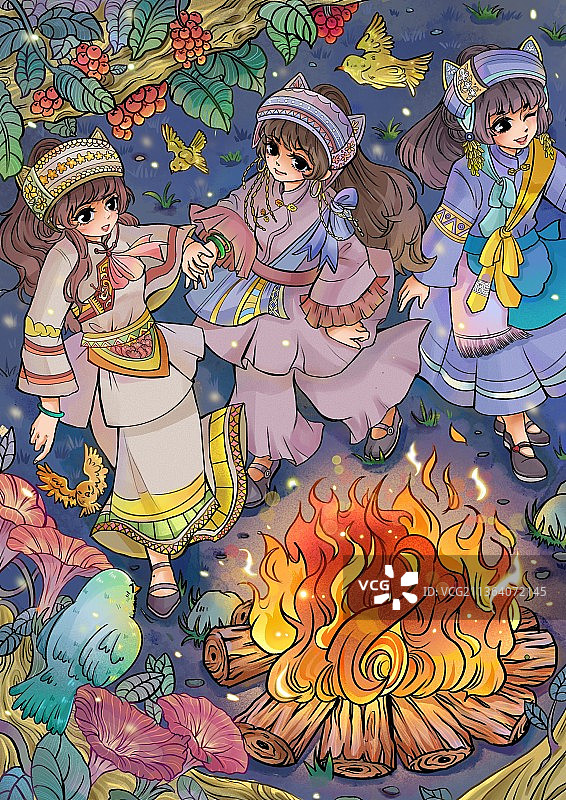关于彝族少女的插画图片素材