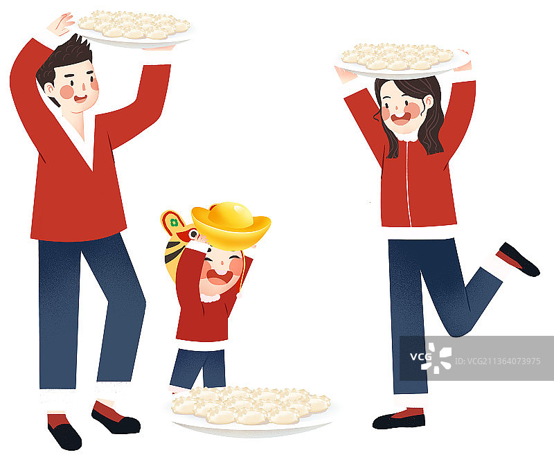 虎年春节年俗大年初五家人吃饺子迎接财神图片素材