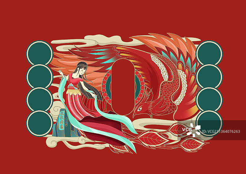 国潮云纹凤凰仙女图片素材