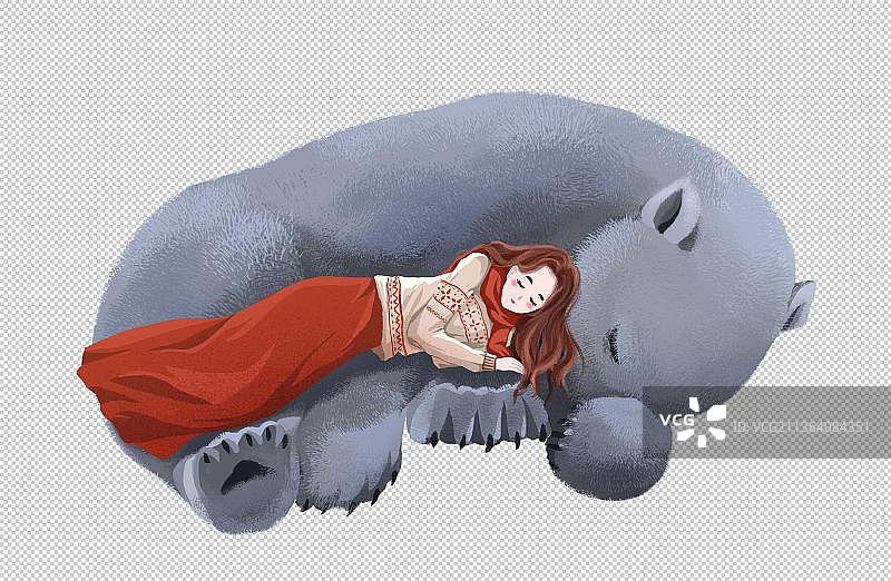 与熊冬眠的女孩图片素材