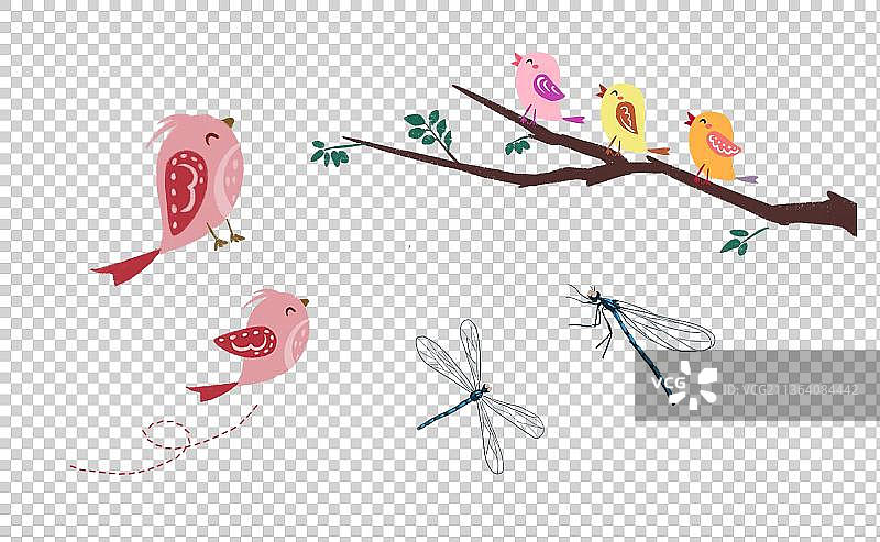 北欧风小鸟和蜻蜓图片素材