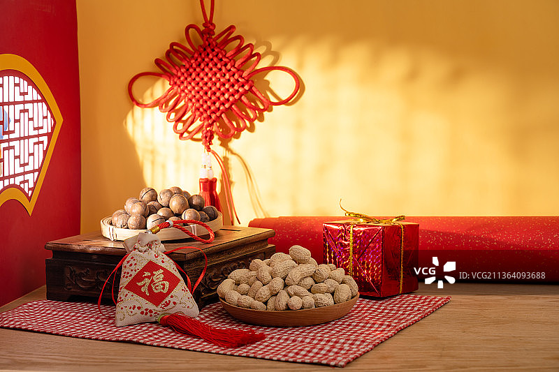 春节题材过年干果中国窗格背景图片素材