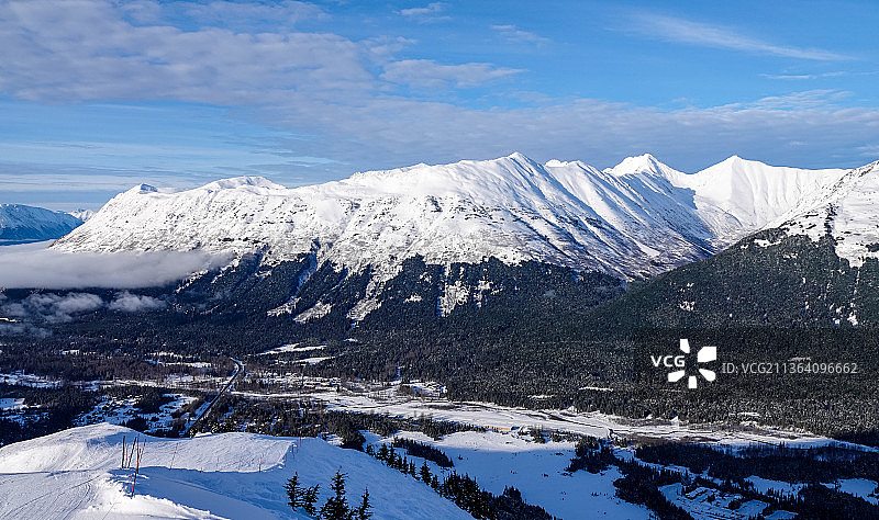 在滑雪场眺望远处的雪山图片素材
