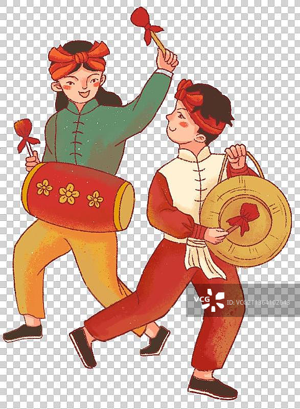 敲锣打鼓的男孩女孩1图片素材