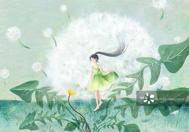 少女与蒲公英图片素材