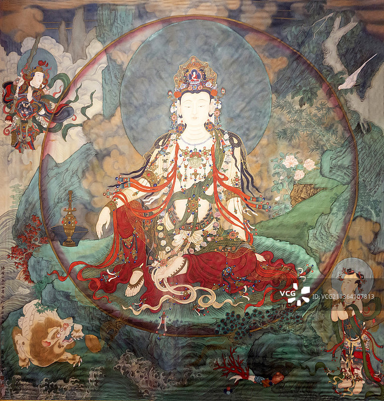 北京市石景山区法海寺壁画：水月观音图片素材