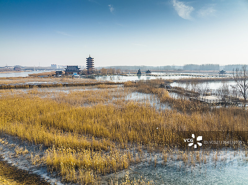 航拍山东东平湖景区远景图片素材