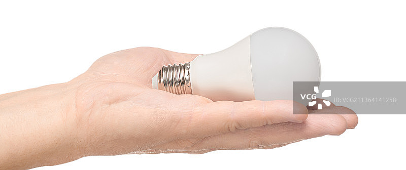 白色背景上手中的LED灯图片素材