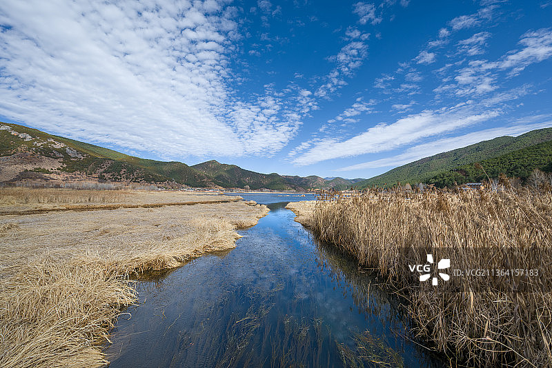 云南省丽江市泸沽湖草海白昼晴天风光图片素材