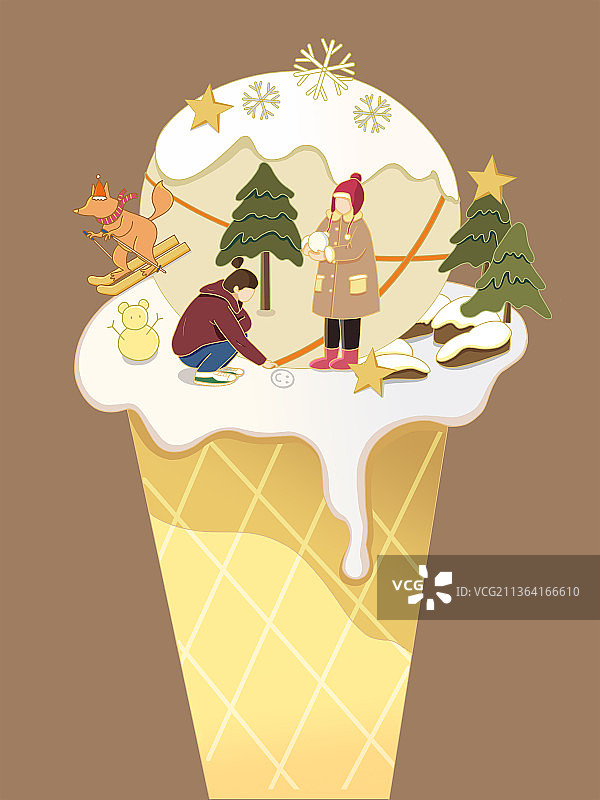 冬至节气 雪天圣诞氛围感插画图片素材