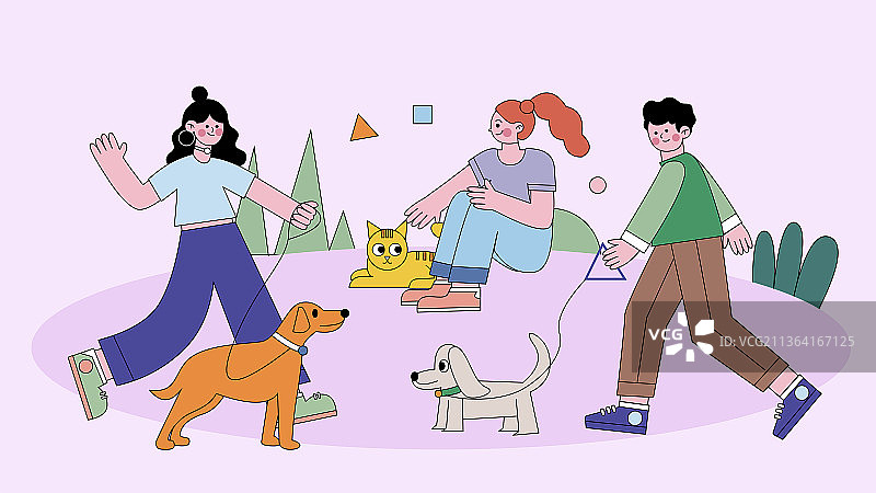 户外散步遛狗游玩的人们图片素材