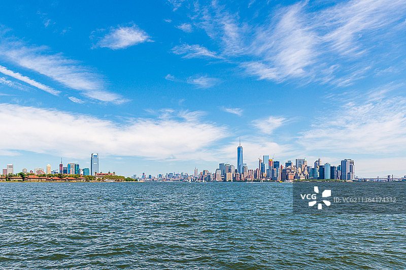 蓝天白云下的美国纽约城际线图片素材