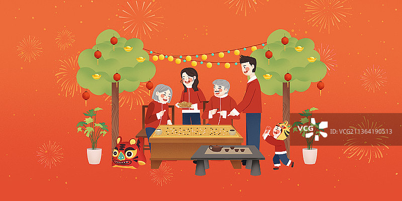 虎年春节年俗大年初六陪陪爸妈孝敬老人一起下围棋图片素材