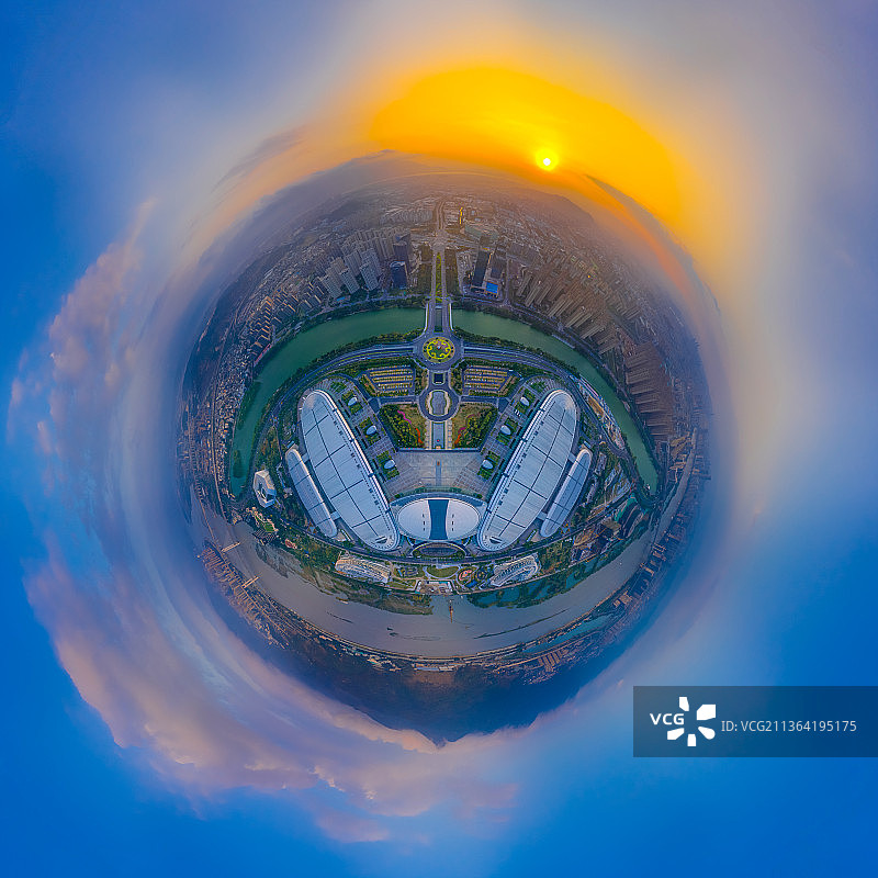 福建福州海峡会展中心鱼眼航拍图片素材