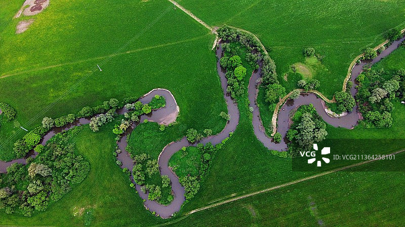 奥德拉河，捷克共和国树木中的道路鸟瞰图图片素材