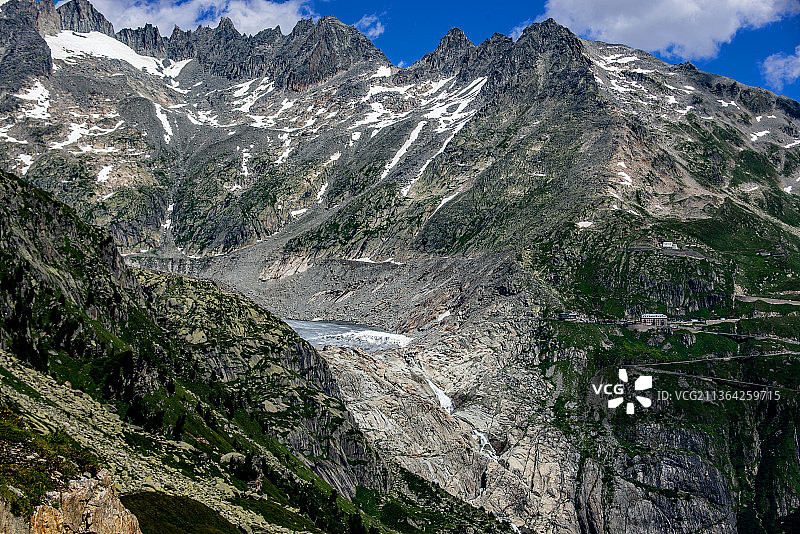 罗纳河，雪山对天空的景色，格里姆瑟尔山口，瑞士图片素材