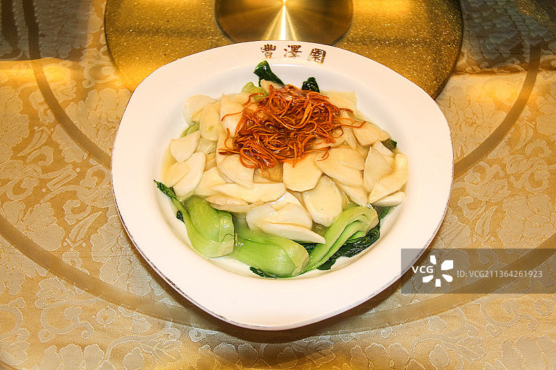 北京丰泽园美食：虫草花扒茭白图片素材